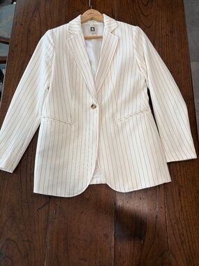 Anne Klein Cream Off White Pinstripe Single Button Tailored Blazer Size S EUC